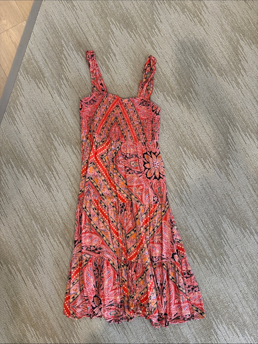 BOG Collective Sleeveless Pink Patterned Midi Dress